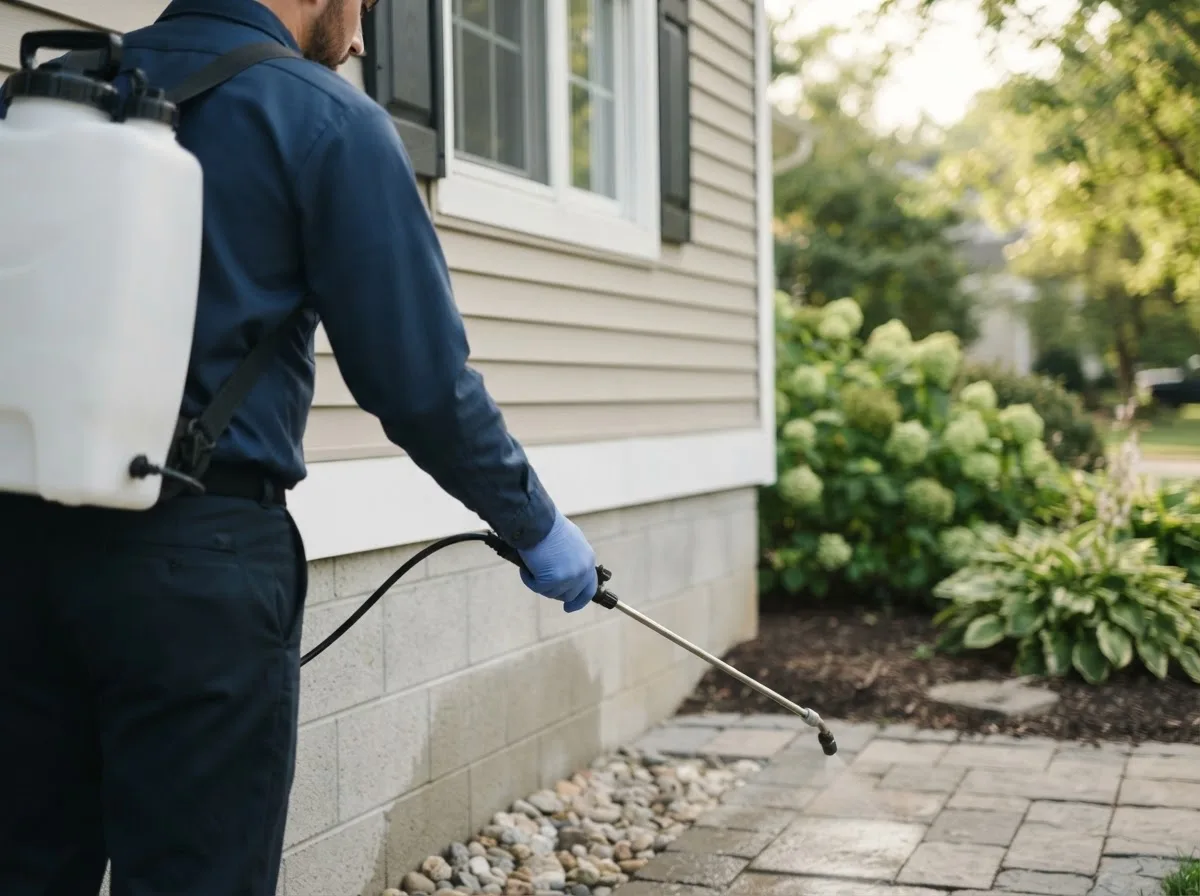 Pest control technician inspecting a home in Molino, FL